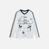 Y2K Butterfly Print V-Neck Long Sleeve T-Shirt