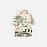 Y2K Graffiti Print Retro Broadcloth Short Sleeve Shirt