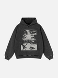 Streetwear Eyes Graphic Faded Oversized Hoodie