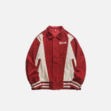 Red Splicing Varsity Jacket