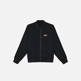 Front view of the black Loose Retro Sports Jacket in a gray background 