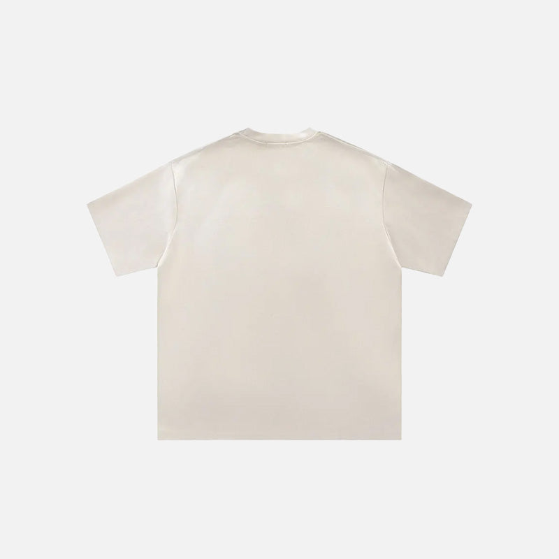 Back view of the beige view of the gray Solid Stripes Loose T-Shirt in a gray background
