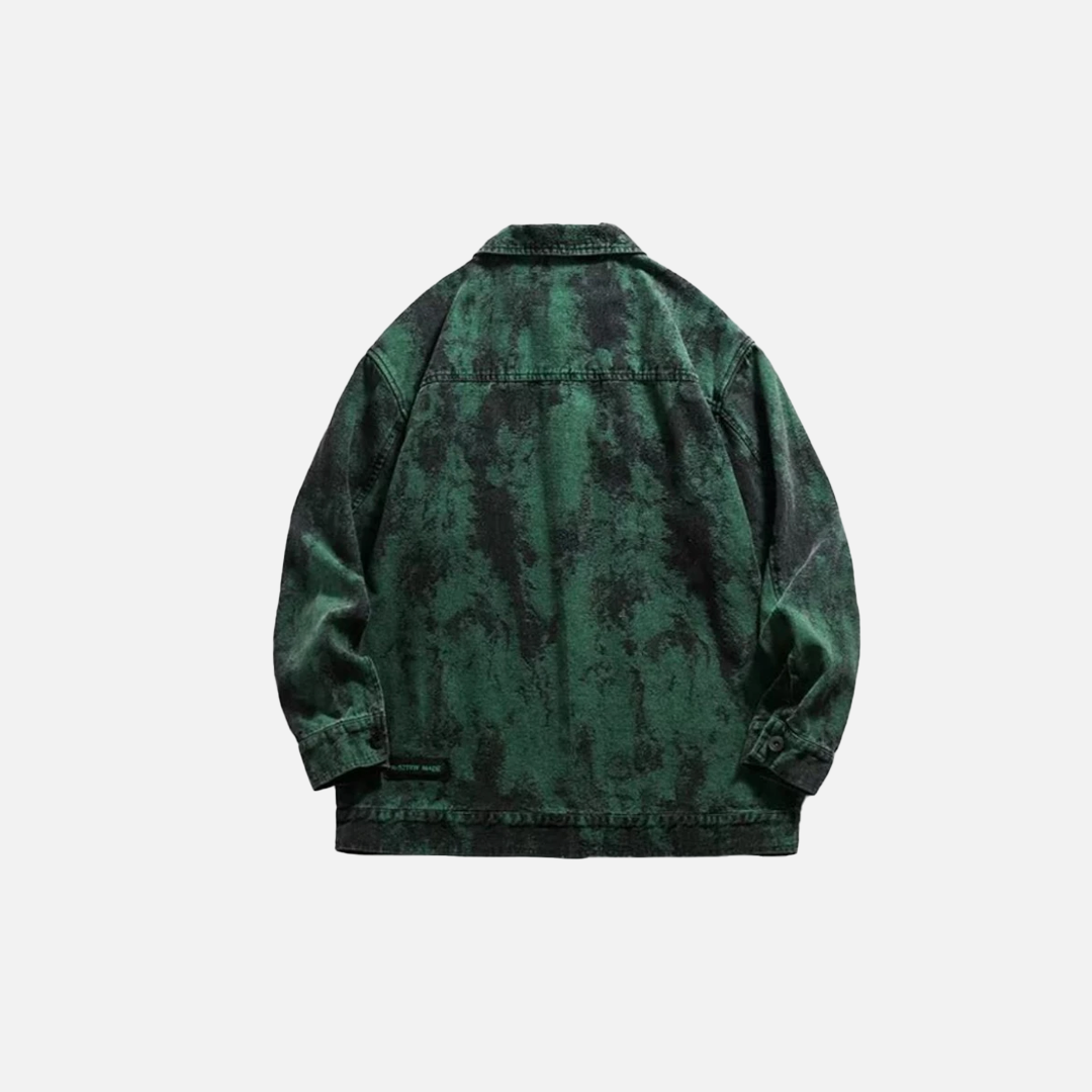 Durable Green Ripped Tie Dye Denim Jacket