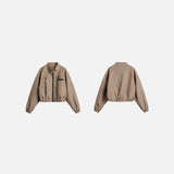 Vintage Chic Cropped Soft PU Leather Jacket