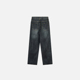 Back view of the Vintage Side Stripes Drawstring Jeans in a gray background 