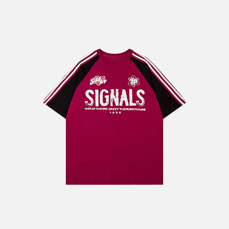 Front view of the red Contrast Color Signals Sports T-shirt in a gray background