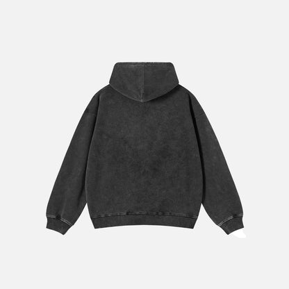 Back view of the black Y2K Insect Embroidered Hoodie in a gray background