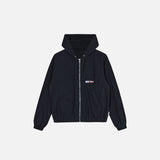 Front view of the black Loose Vintage Zip-up Jacket in a gray background 