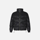 Front view of the black winter Oversized Puffer Jacket in a gray background 