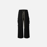Mid-waist Black Solid Cargo Pants