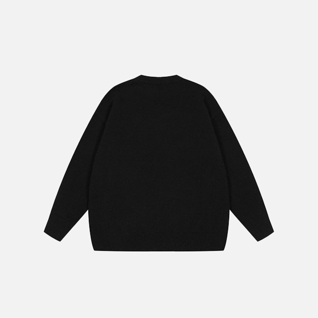 Back view of the black Ethereal Rose Sweater in a gray background