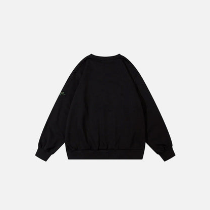 Back view of the black Battle Vibes Camo Sweatshirt in a gray background
