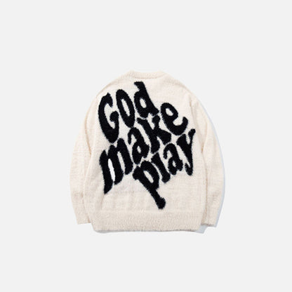 Back view of the apricot Pray The Lord Crewneck Sweater in a gray background