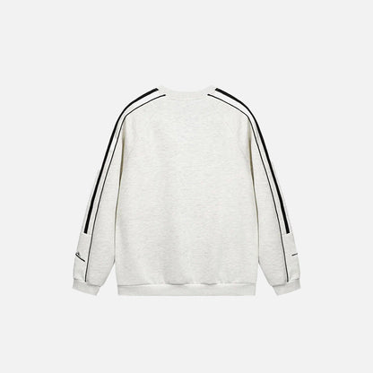 Back view of the white Defiant Stride Sweatshirt in a gray background
