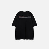 Back view of the black 90's Blurring Graphic T-shirt in a gray background