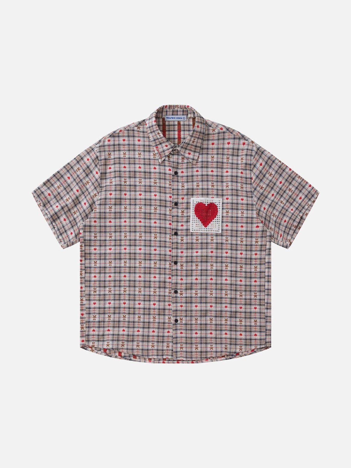 Crochet Heart Pocket Plaid Shirt