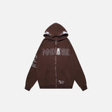 Embroidery Letter Print Zip-up Hoodie