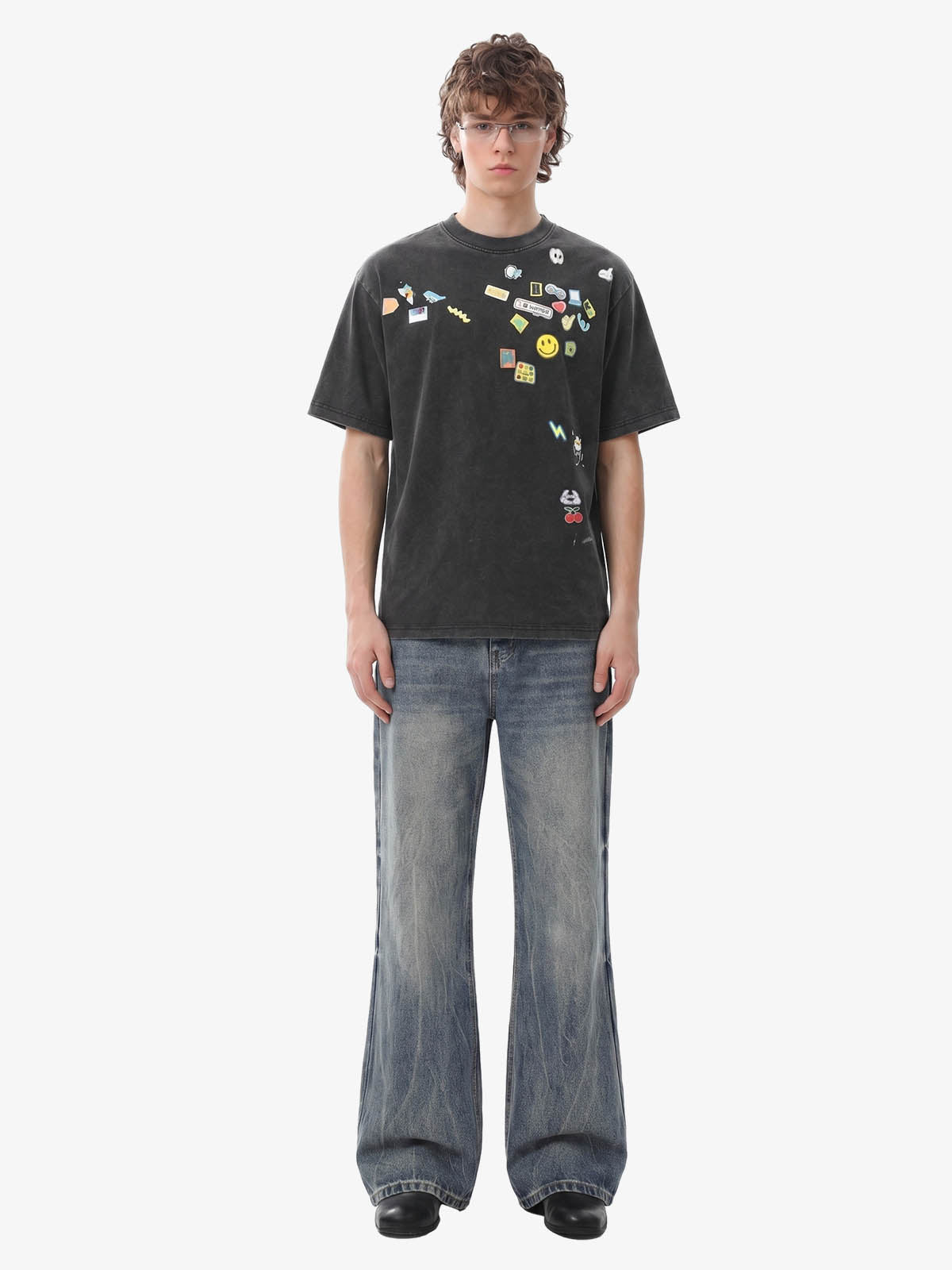 Retro Washed Faded Flared Jeans; Blue / S, Blue / M, Blue / L, Blue / XL, Blue / 2XL