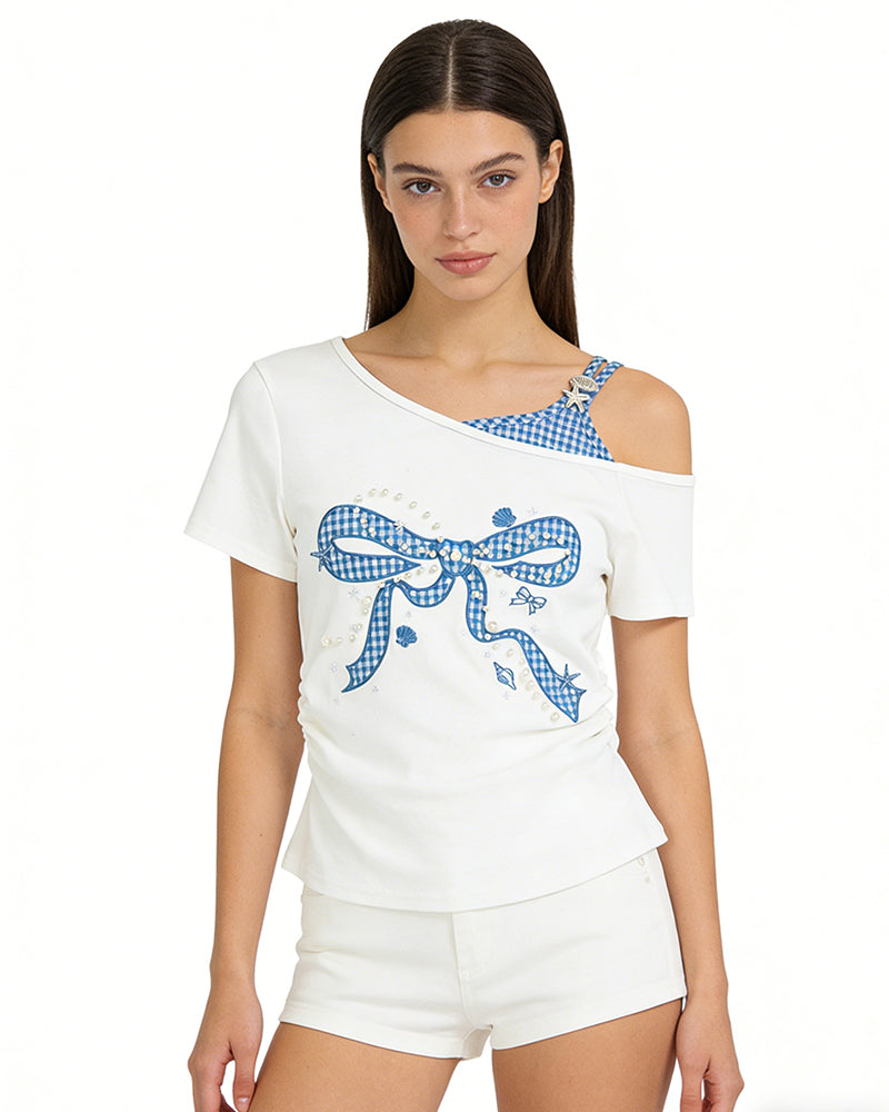 Bow Graphic Off-Shoulder Top