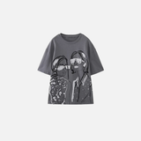 Gray Beaded Print Oversized Cotton T-Shirt