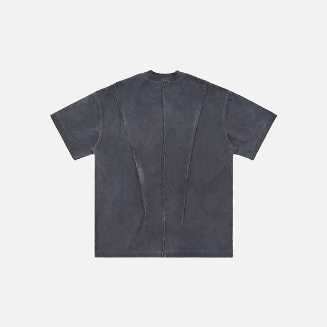 Back view of the gray Y2k Retro Washed Embroidery T-shirt in a gray background