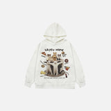 Front view of the white Playful Cats Graphic Hoodie in a gray background