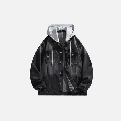 Solid Color Turn-Down Hooded Denim Jacket
