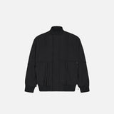 Front view of the black Oversized Loose Flying Jacket in a gray background 