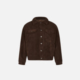 Front view of the brown Loose Solid Color Lambs Wool Coat in a gray background 