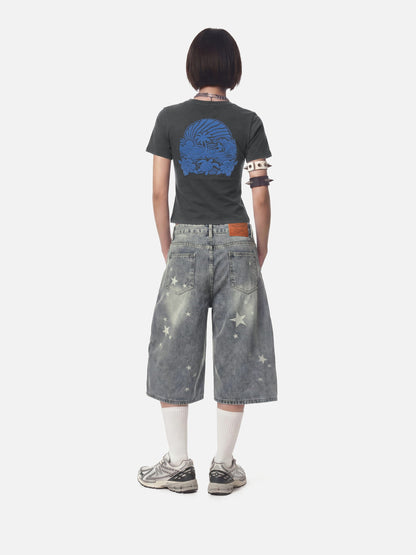 Star Print Longline Jorts
