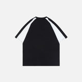 Back view of the blue Blackween Raglan Graphic T-shirt in a gray background