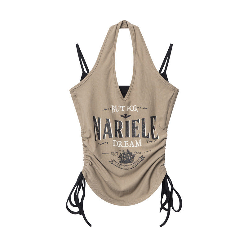 Vintage Halter Drawstring Tank Top