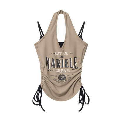 Vintage Halter Drawstring Tank Top