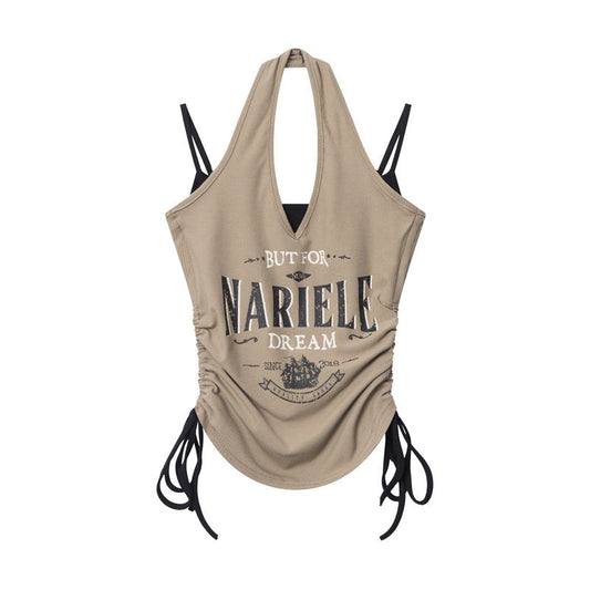 Vintage Halter Drawstring Tank Top