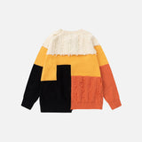 Back view of the beige Mosaic Harmony Sweater in agray background