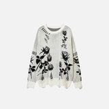 Loose Ripped Flower Knitted Sweater