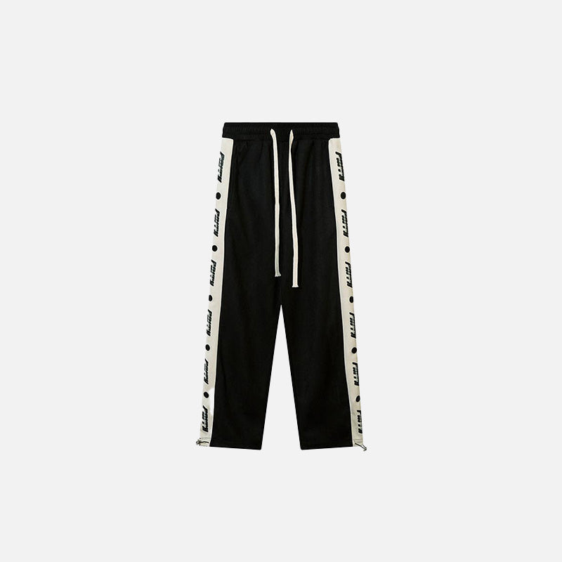 Front view of the black Side Striped High-waist Sweatpants in a gray background 