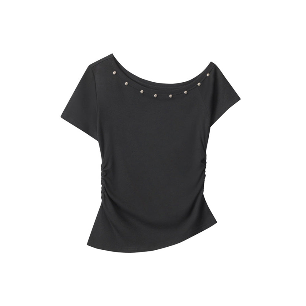 Studded Off-Shoulder Fitted Top