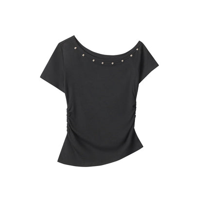 Studded Off-Shoulder Fitted Top