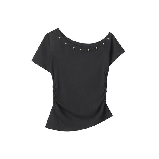 Studded Off-Shoulder Fitted Top