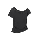 Studded Off-Shoulder Fitted Top