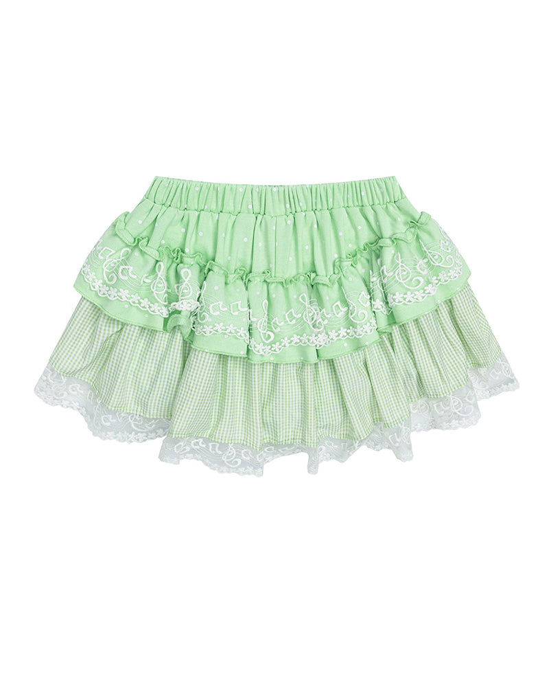Patchwork Plaid Lace Mini Skirt