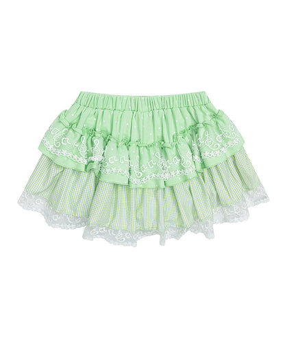 Patchwork Plaid Lace Mini Skirt