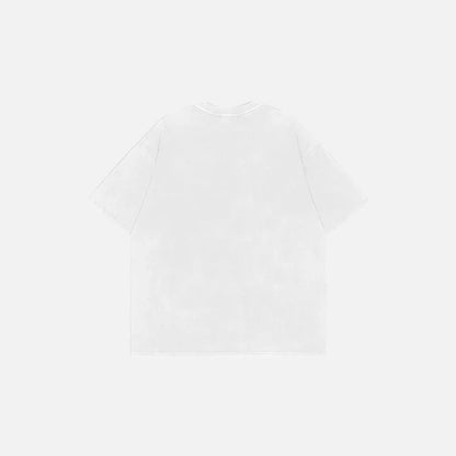 Back view of the white Japanese Animals Graphic T-Shirt in a gray background