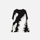 Front view of the white Loose Knitted Color Contrast Sweater in a gray background