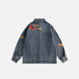 Butterfly Flowers Print Denim Jacket