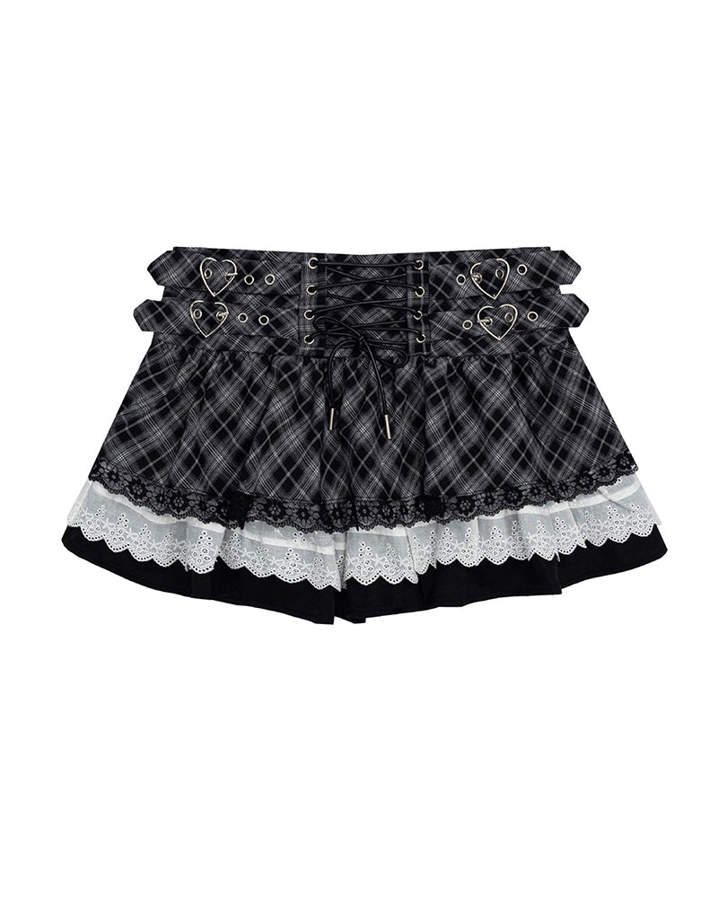 Sweetheart Lace Plaid Mini Skirt