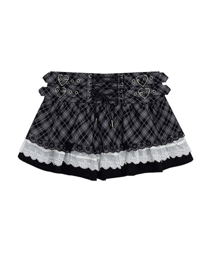Sweetheart Lace Plaid Mini Skirt