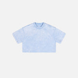 Front view of the sky blue Casual Washed Women's T-shirt in a gray background
