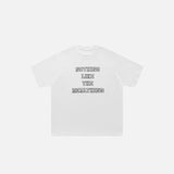 Front view of the white Oversized Loose Letter Embroidered T-shirt in a gray background 